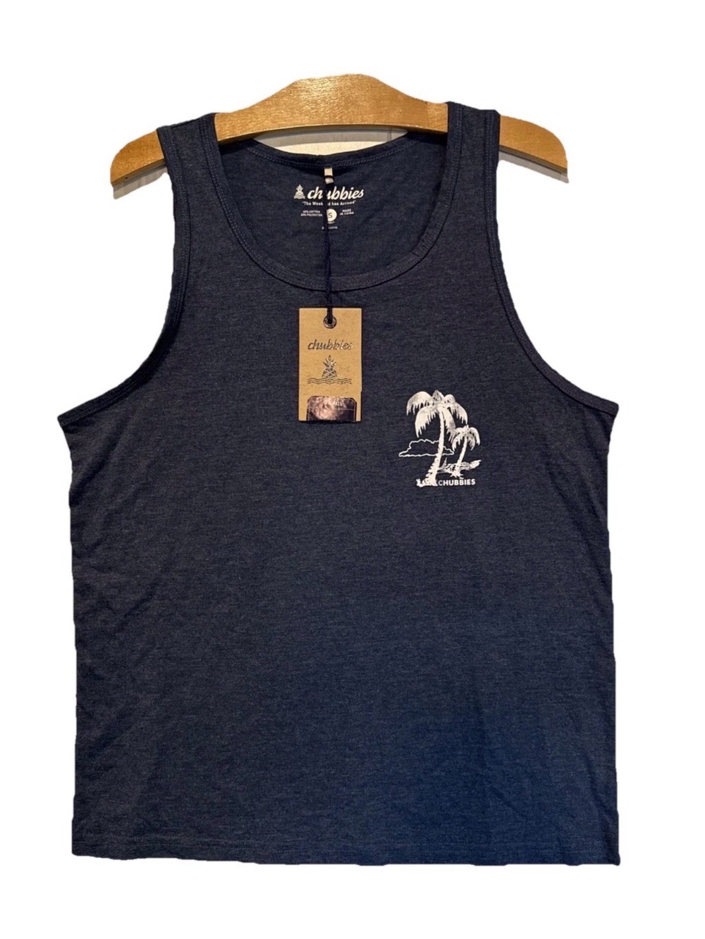 Chubbies The RelaxerTank Navy with White Palm Tree Print Size S NWT